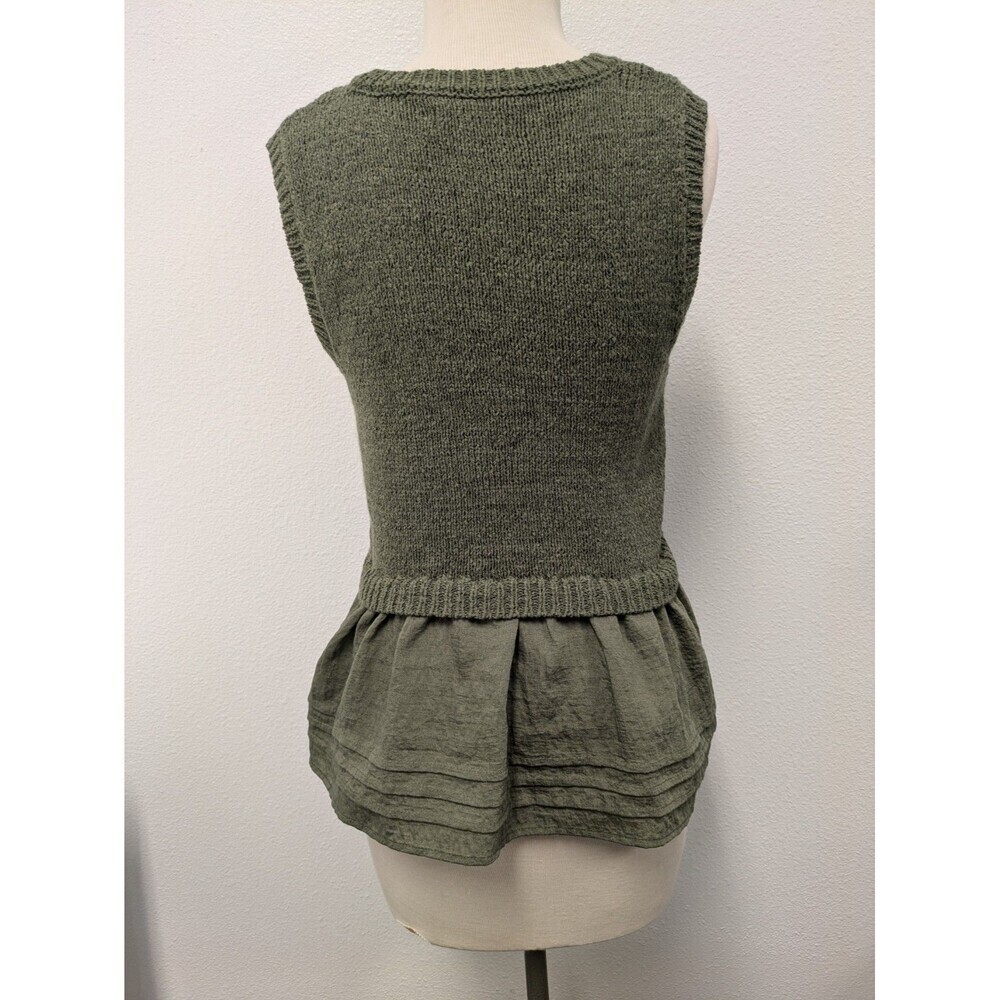 Simply Vera Wang Olive Green Layered Open Knit Sweater Peplum Top sz S Hipster - Picture 5 of 7